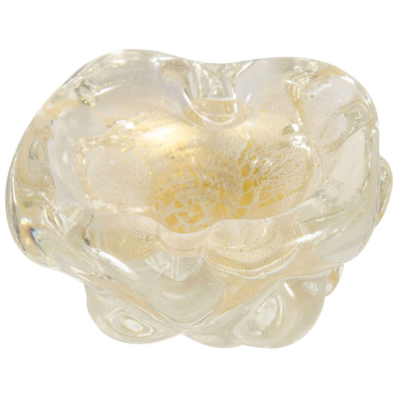 Mid-Century Murano Glass Ashtray with 24k Yellow Gold Flecks