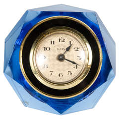 Vintage Mid-Century Modernist Pale Blue Crystal Clock