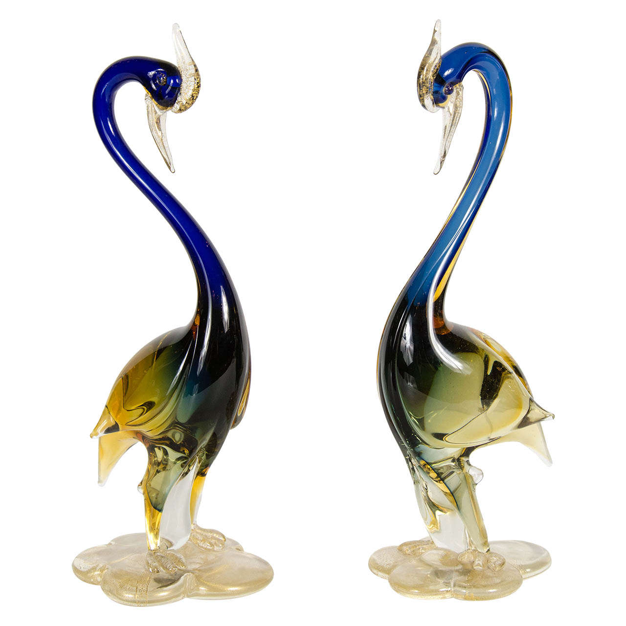 Elegant Pair of Mid-Century Murano Glass Cranes