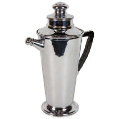 Art Deco Cocktail Shaker with Stylized Black Bakelite Handle