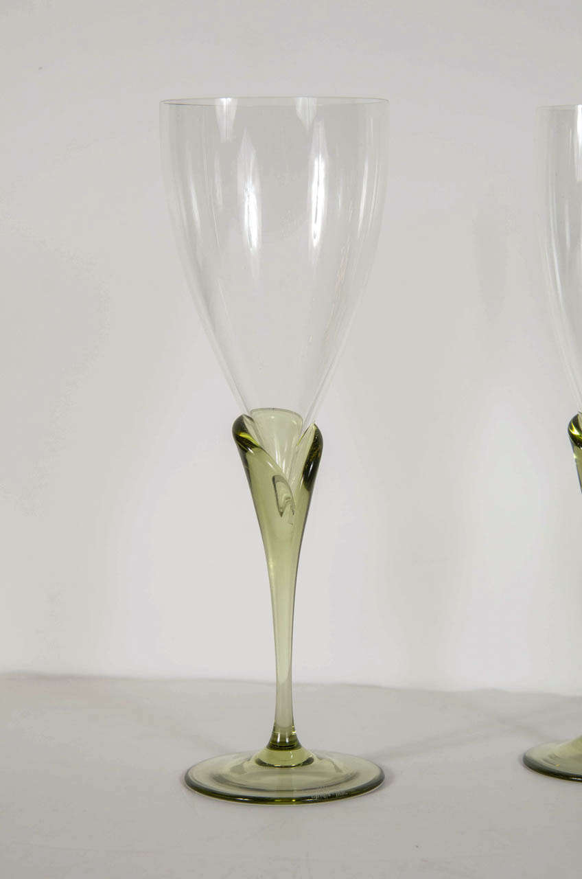 Sasaki-Crystal 'Hana' Frosted Wine Glass Pair-Calla Lily Design