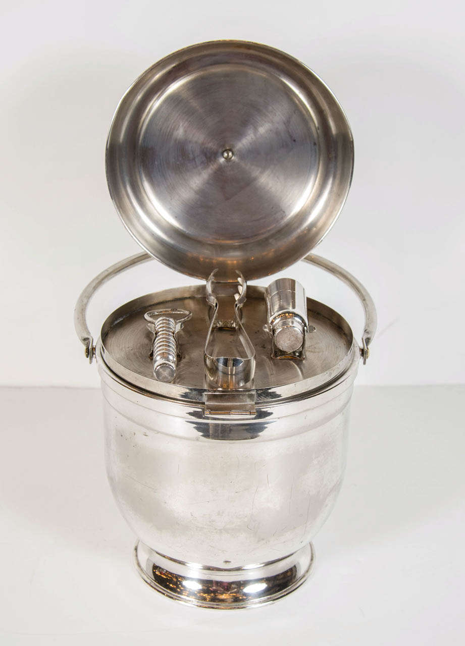American Luxe Art Deco Ice Bucket Fitted with Bar Accessories