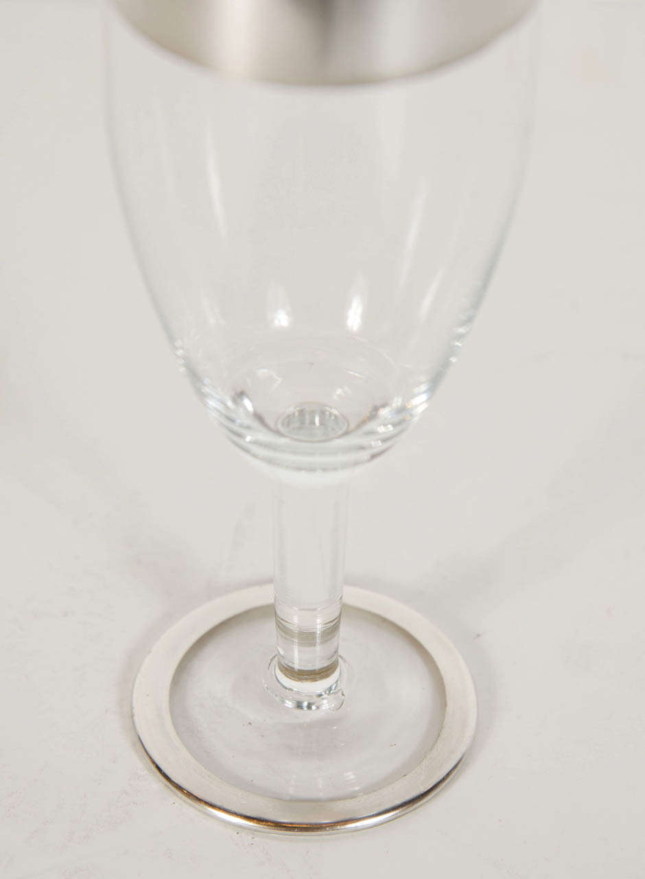 Glamourous 1940s Set of 8 Sterling and Glass Champagne Flutes by Dorothy Thorpe In Excellent Condition In New York, NY