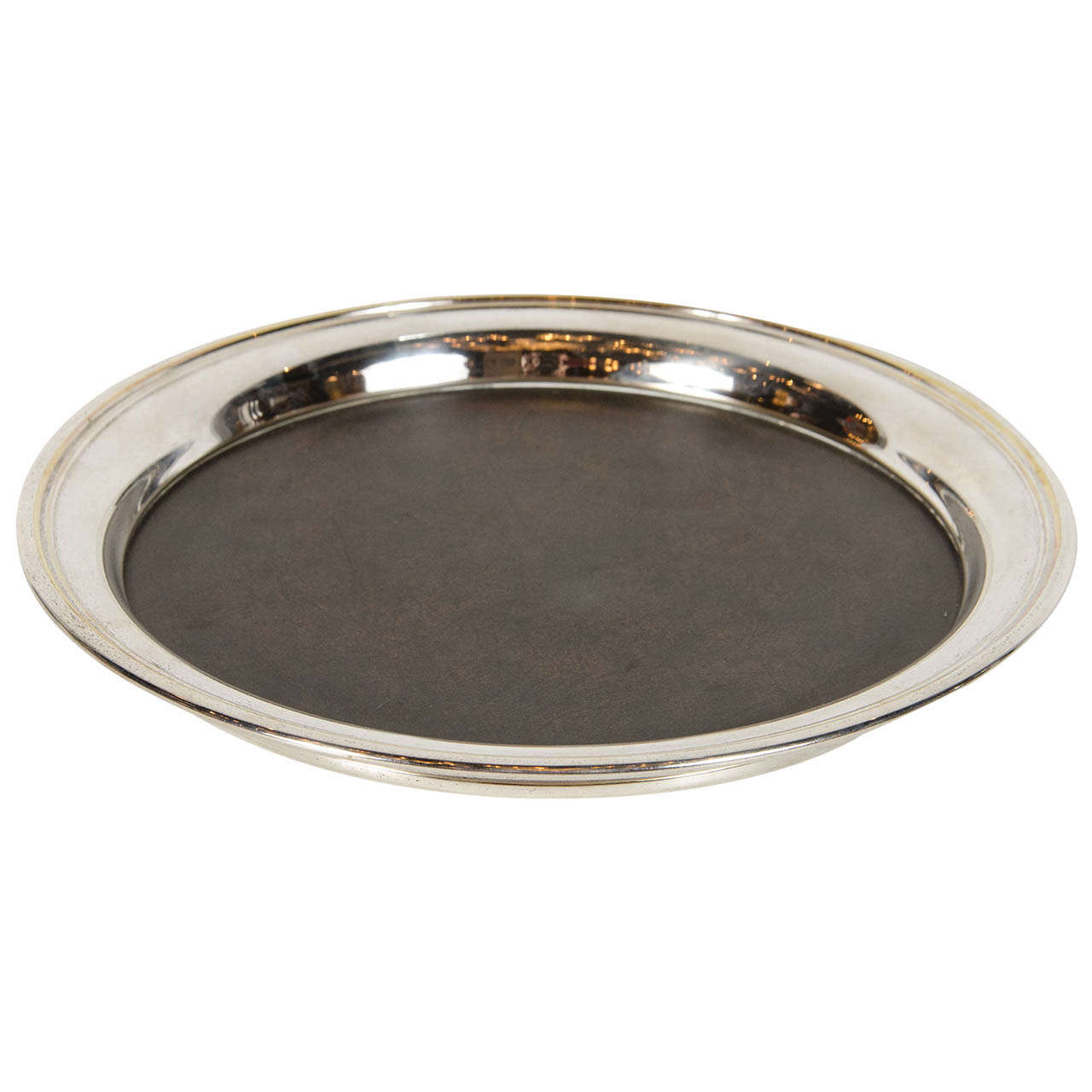 Mid-Century Modern Round Serving or Bar Tray by Crescent in Polished Nickel