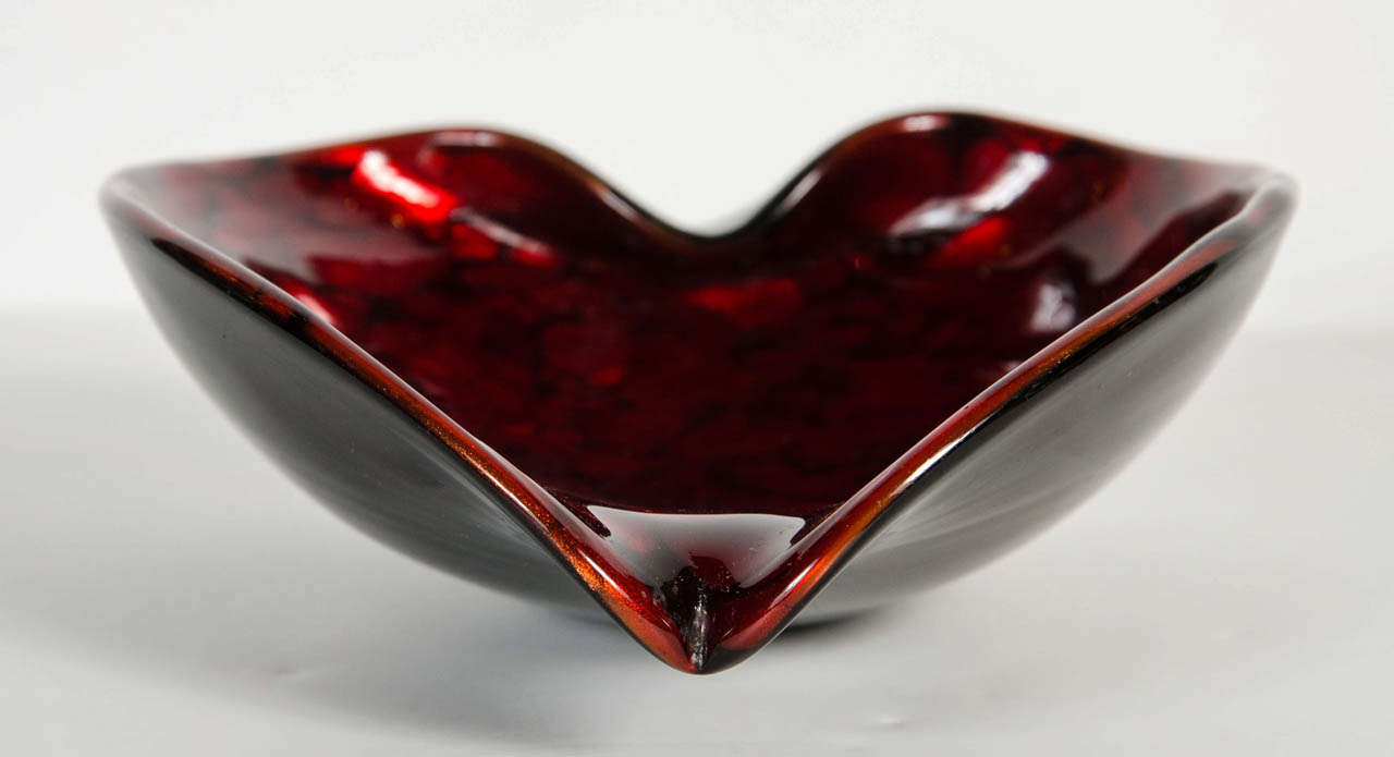 Italian Gorgeous Mid-Century Modernist  Ruby Red Murano Glass Bowl