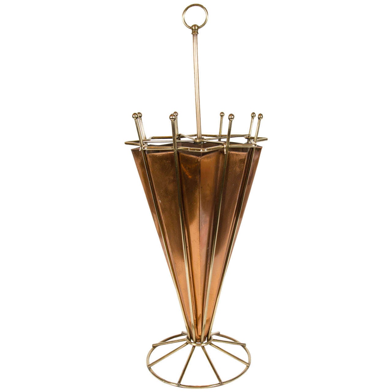 Mid-Century Modernist Machine Age Copper and Brass Umbrella Stand