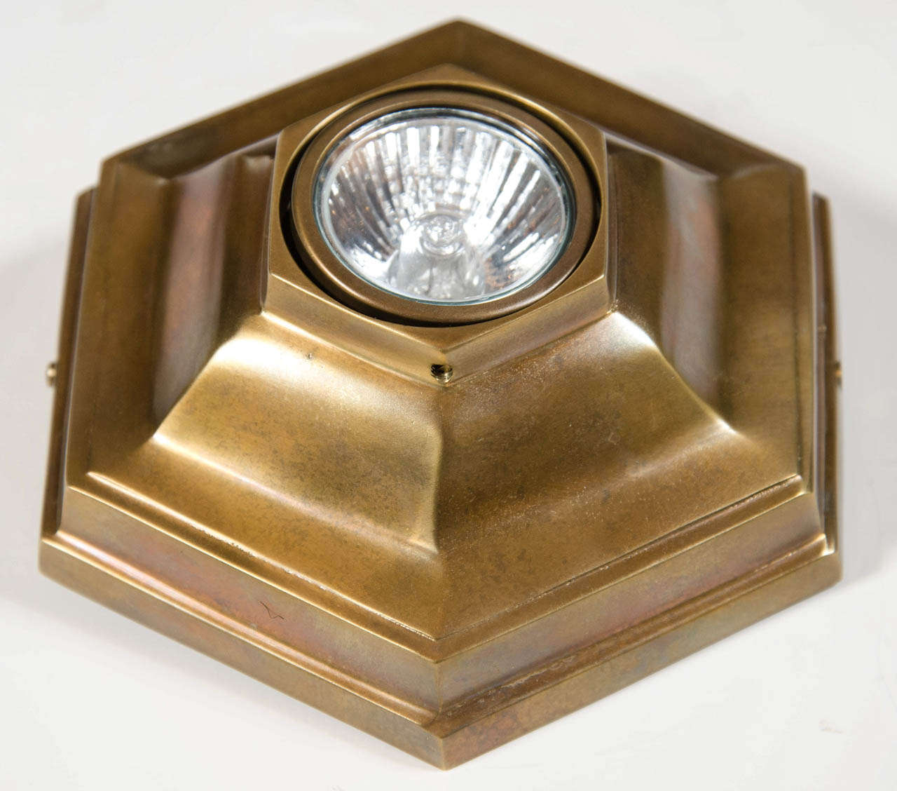 French Art Deco Classic Style Patinated Bronze Hexagonal Spotlight