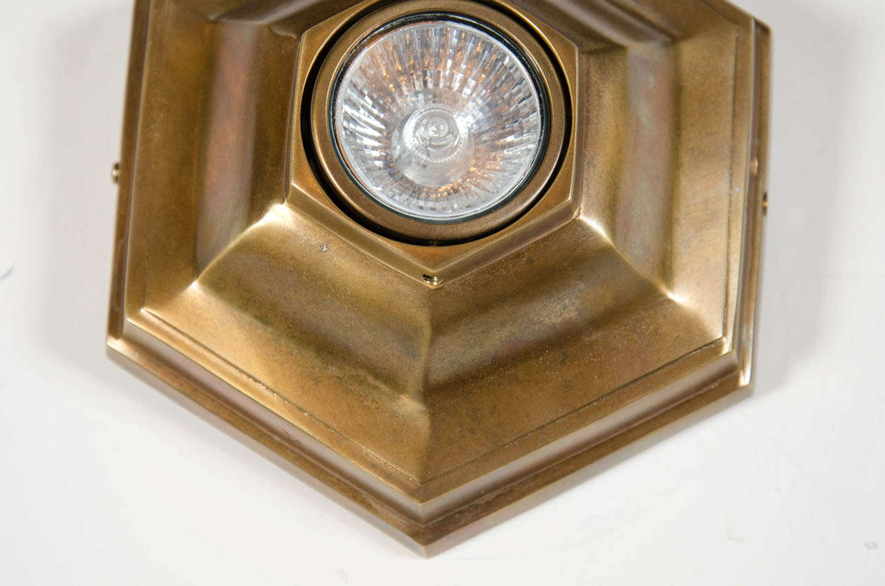 Art Deco Classic Style Patinated Bronze Hexagonal Spotlight In Excellent Condition In New York, NY