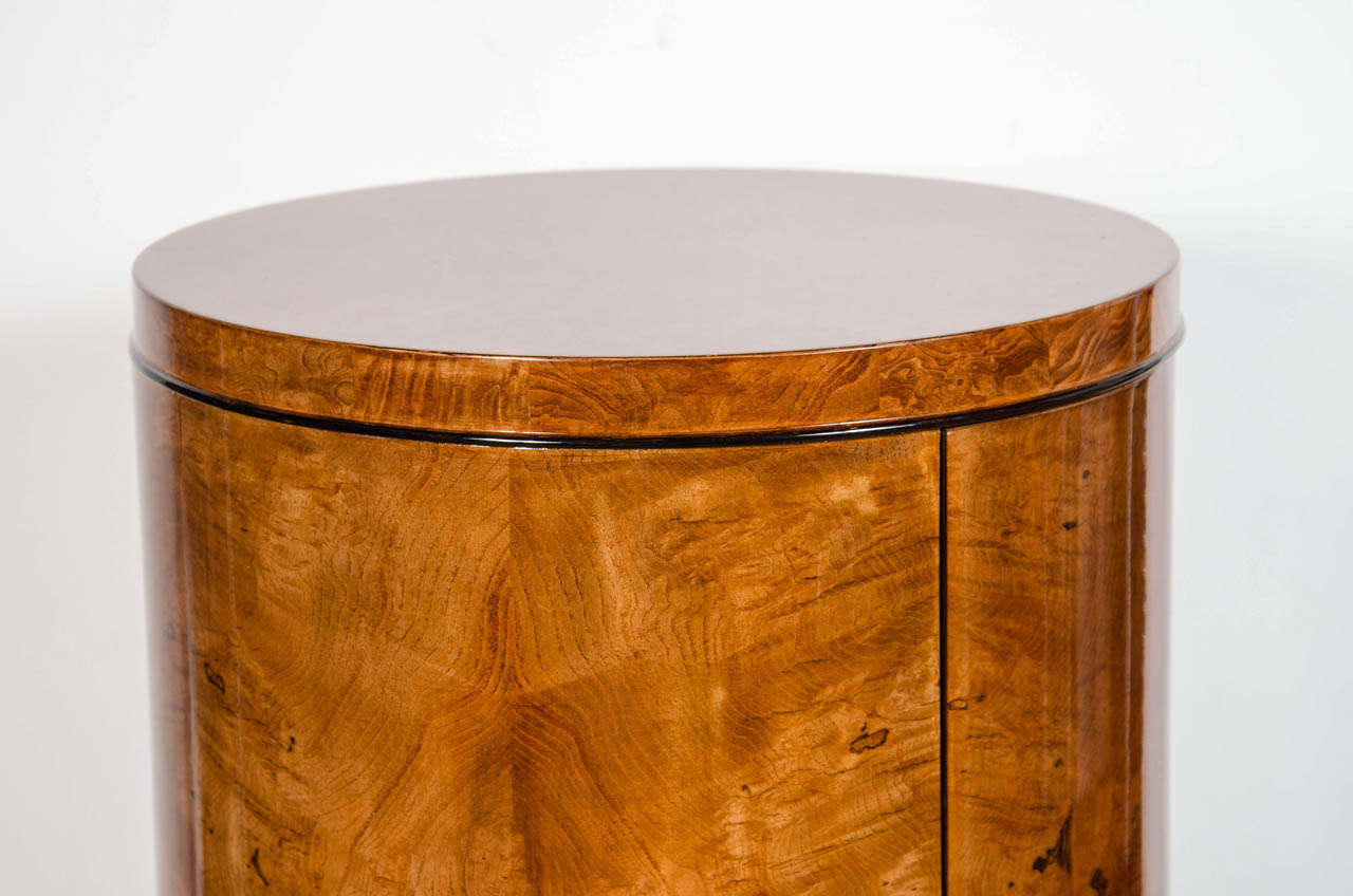 Art Deco Drum Style Occasional Table in Book-Matched Burled Carpathian Elm 3