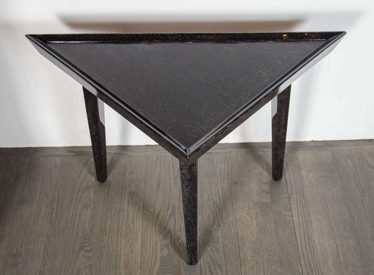 Mid-Century Modernist Silver Cerused Oak Triangular Occasional Table attributed to James Mont