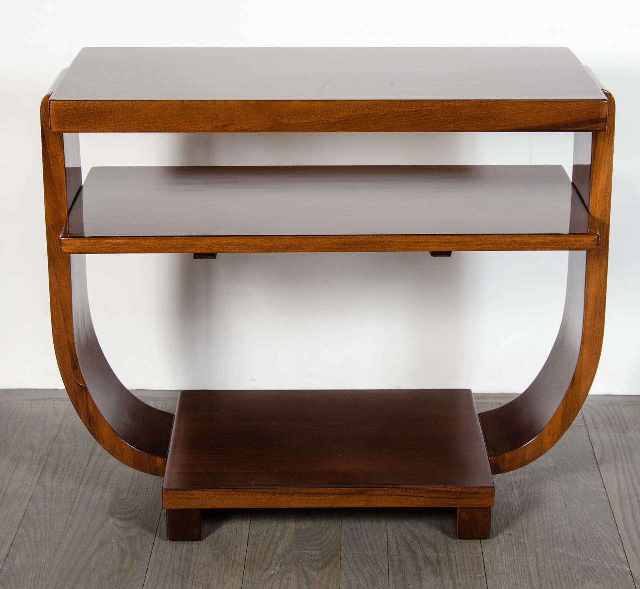 American Art Deco Book-Matched Walnut Two Tier Side Table