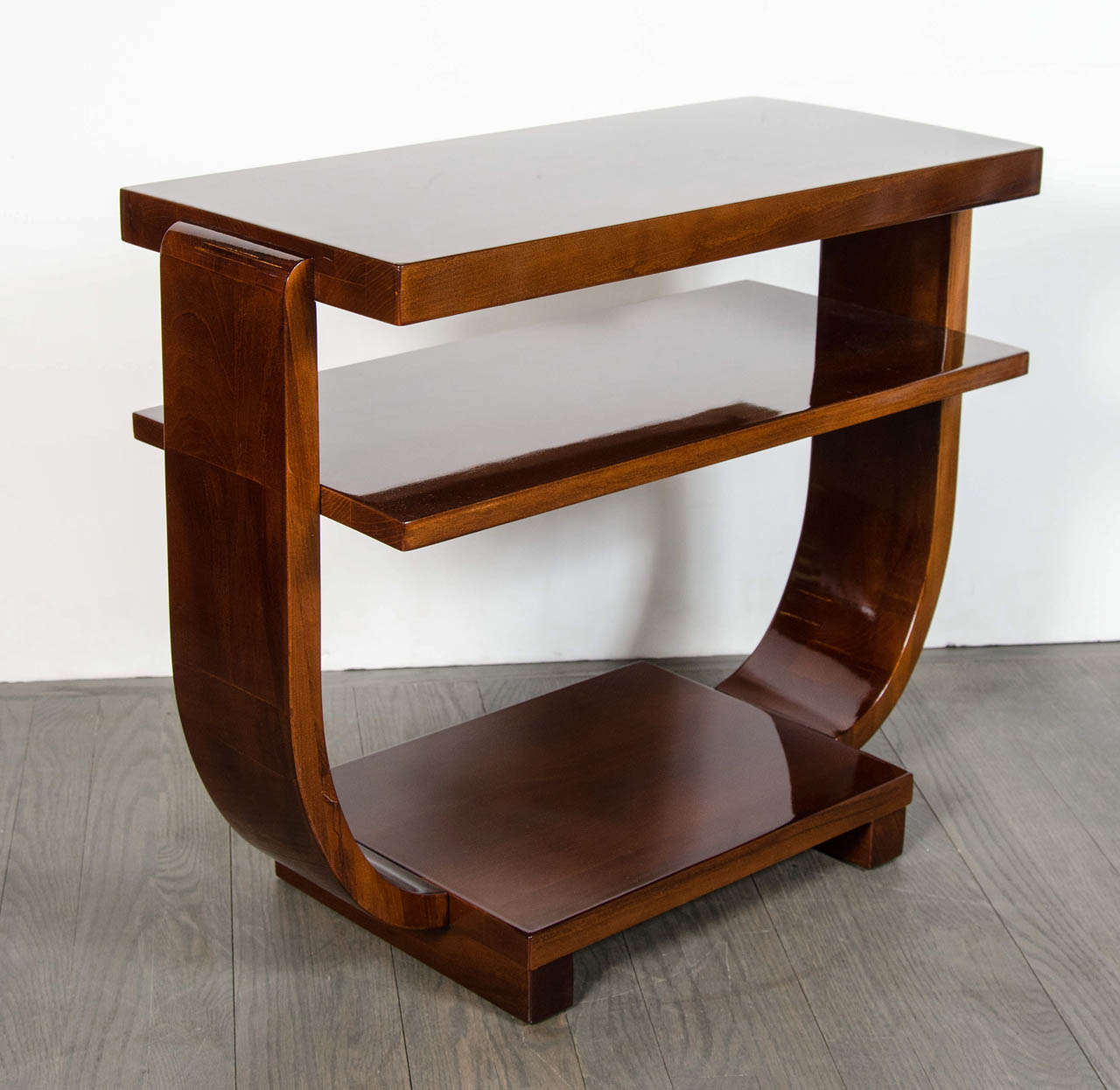 Art Deco Book-Matched Walnut Two Tier Side Table In Excellent Condition In New York, NY