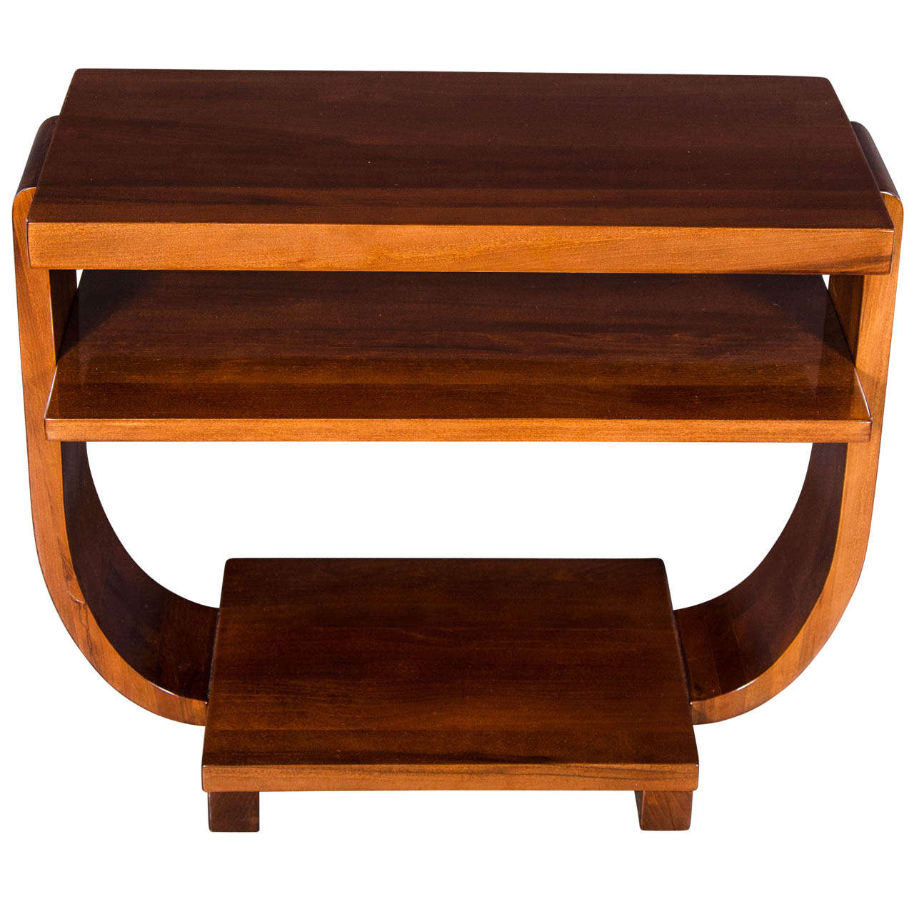 Art Deco Book-Matched Walnut Two Tier Side Table