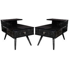 Ultra Chic Pair of Mid-Century Modernist Silver Cerused Oak Side Tables
