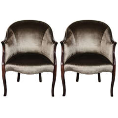 Elegant Pair of Mid-Century Modernist Occasional Chairs with Stylized Cabriole Legs in Ebonized Walnut