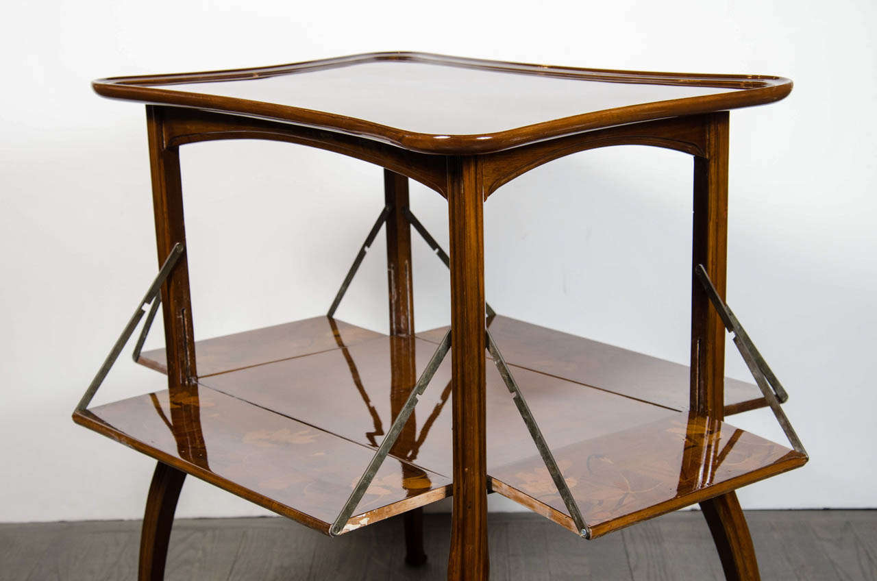 Exquisite Art Nouveau Carved Walnut Tea Table by Louis Majorelle 4