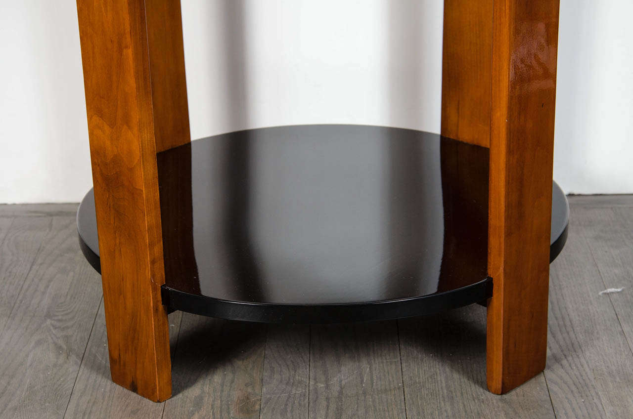 Mid-20th Century Art Deco Streamline Two-Tier Occasional Table in Black Lacquer and Walnut