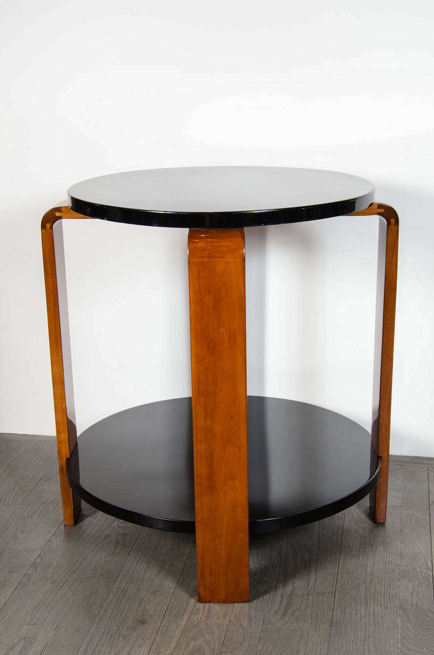 Art Deco Streamline Two-Tier Occasional Table in Black Lacquer and Walnut 1