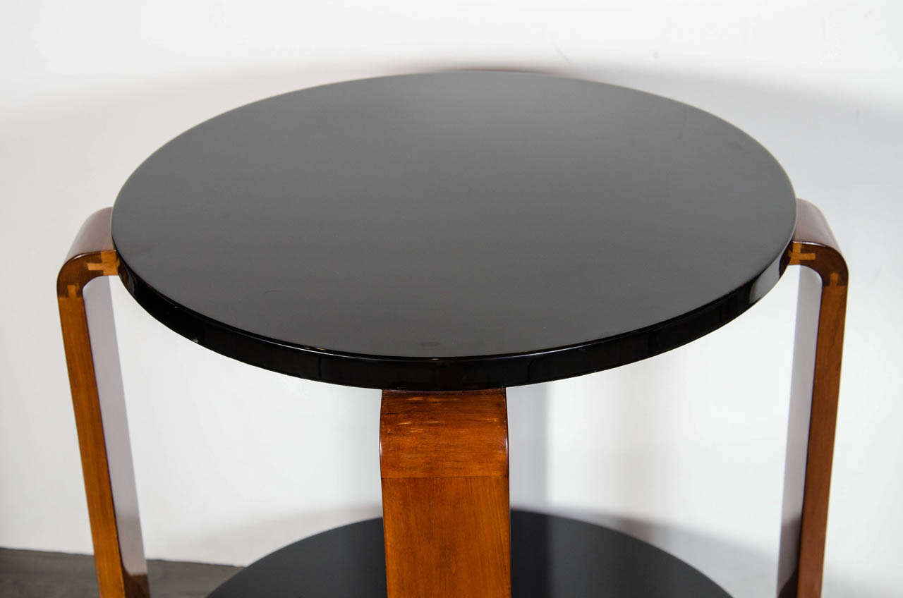 Art Deco Streamline Two-Tier Occasional Table in Black Lacquer and Walnut 3