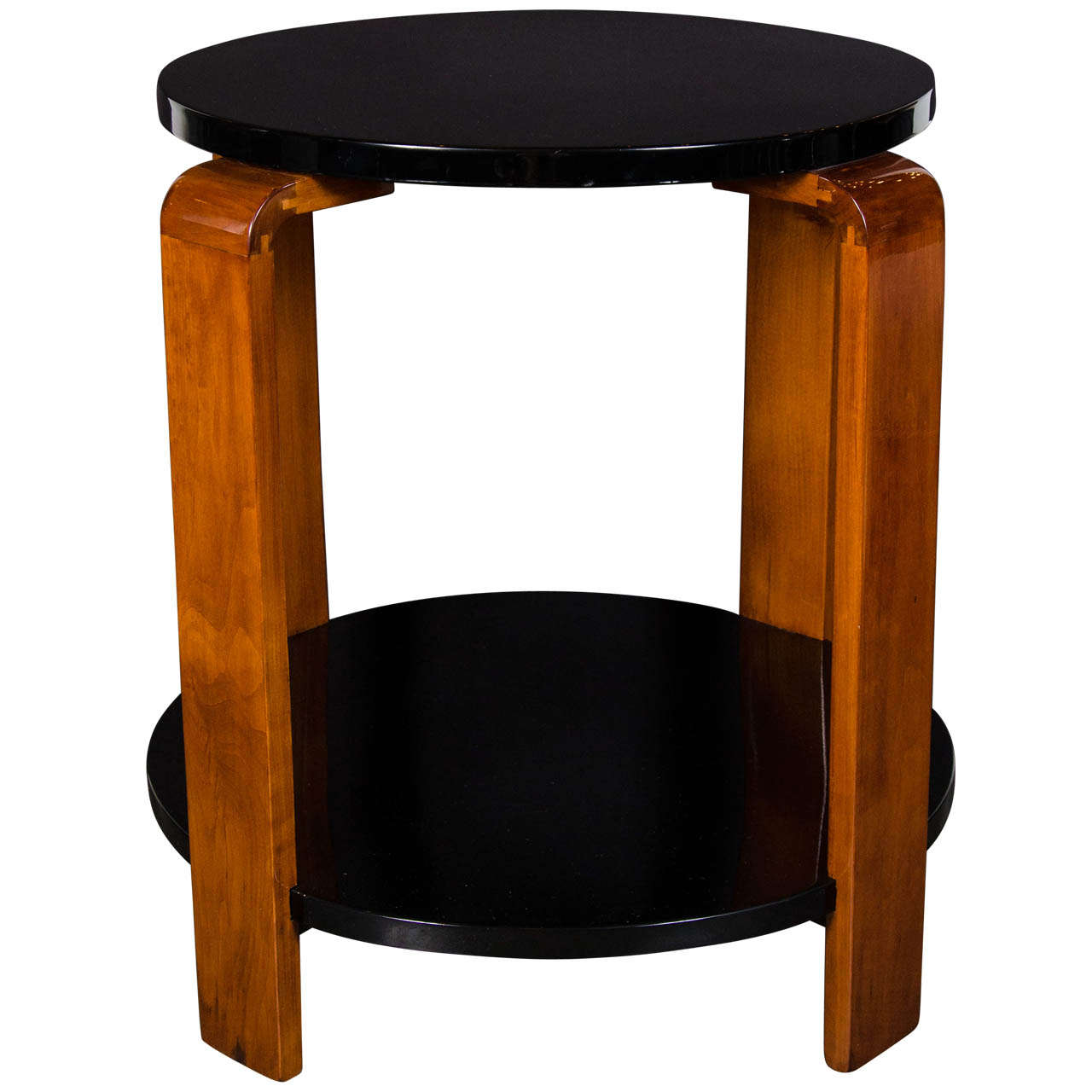 Art Deco Streamline Two-Tier Occasional Table in Black Lacquer and Walnut