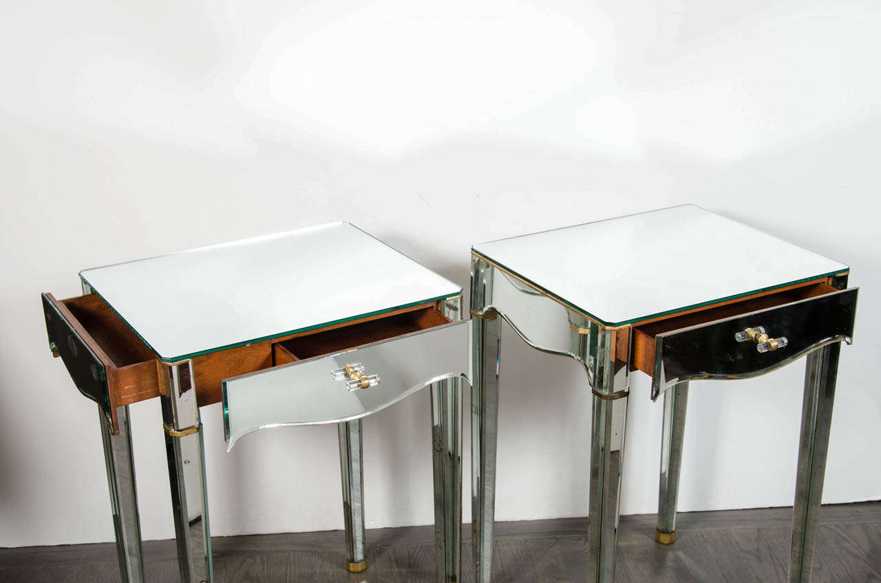 Stunning Pair of Art Deco Directoire Style Mirrored Night Stands / End Tables In Excellent Condition In New York, NY