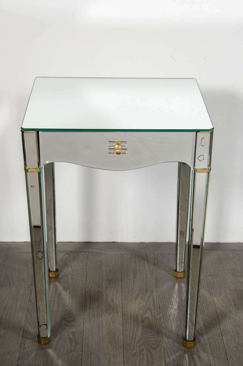 20th Century Stunning Pair of Art Deco Directoire Style Mirrored Night Stands / End Tables