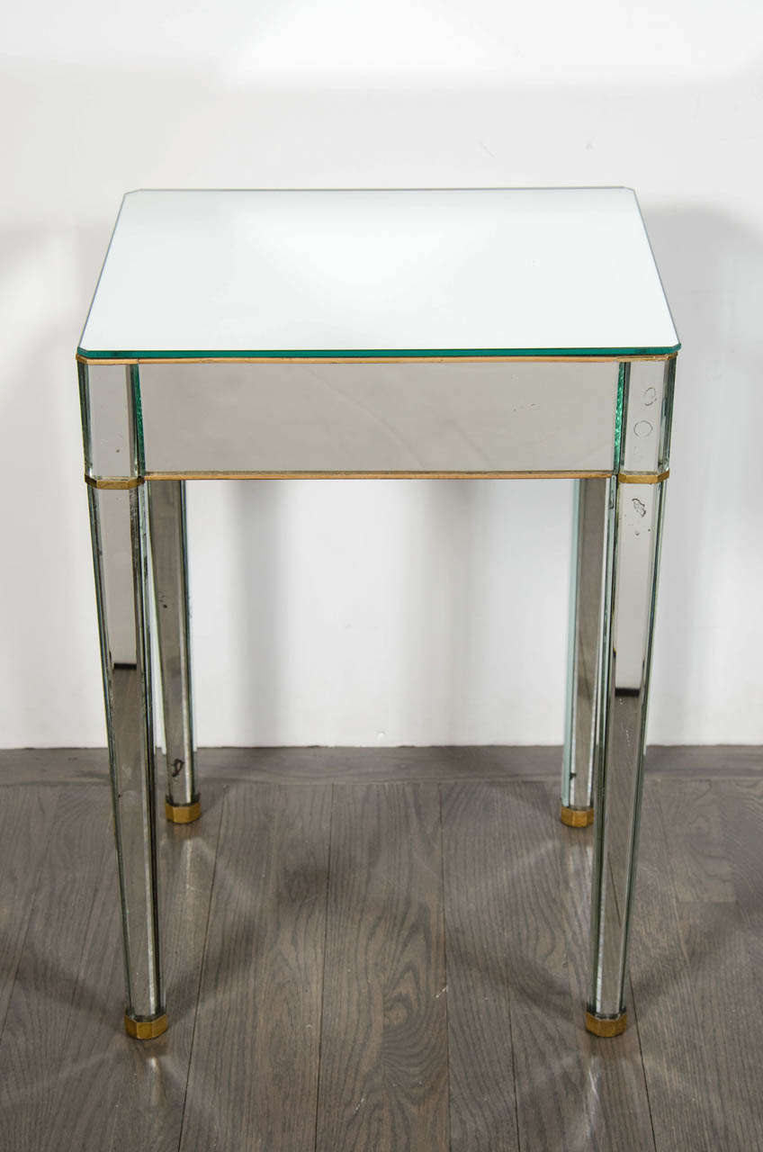 Stunning Pair of Art Deco Directoire Style Mirrored Night Stands / End Tables 4