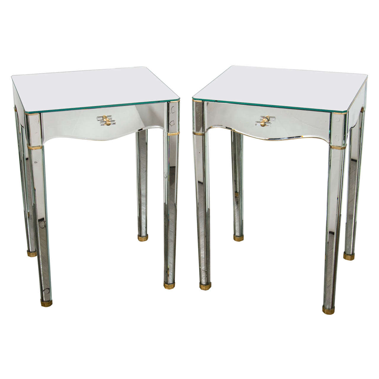 Stunning Pair of Art Deco Directoire Style Mirrored Night Stands / End Tables