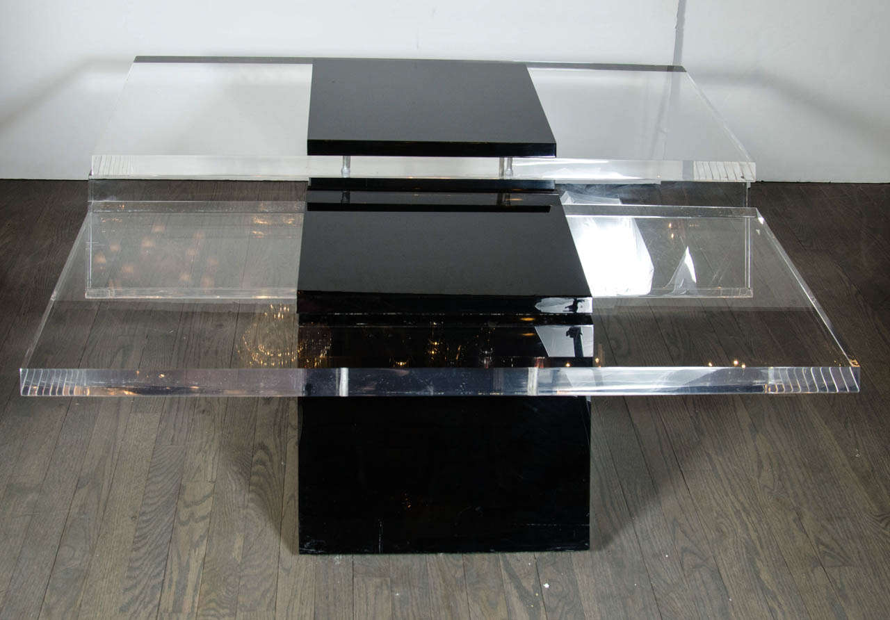 20th Century Ultra Chic Black and Clear Cantilever Thick Lucite Cocktail Table