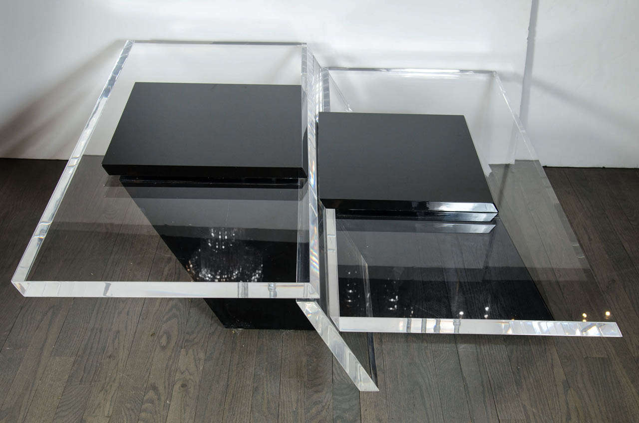 Ultra Chic Black and Clear Cantilever Thick Lucite Cocktail Table 2