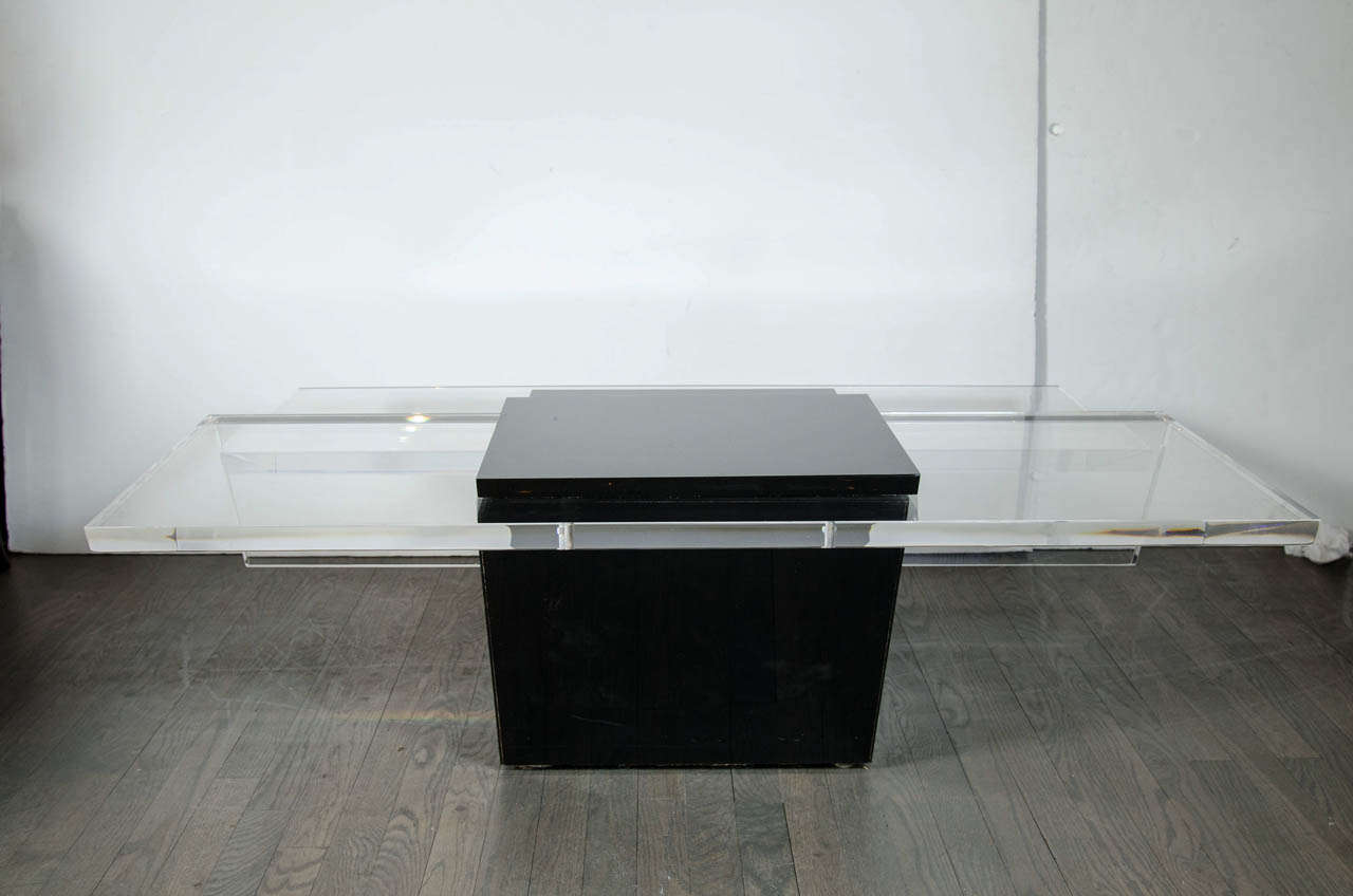 Ultra Chic Black and Clear Cantilever Thick Lucite Cocktail Table 4