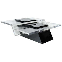 Ultra Chic Black and Clear Cantilever Thick Lucite Cocktail Table