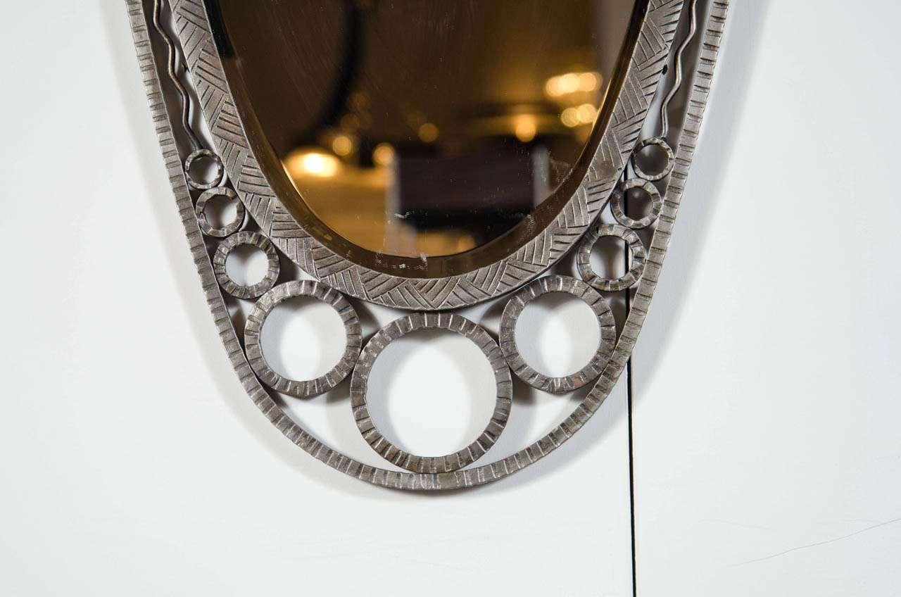 French Art Deco Wrought Iron Mirror in the Manner of Edgar Brandt