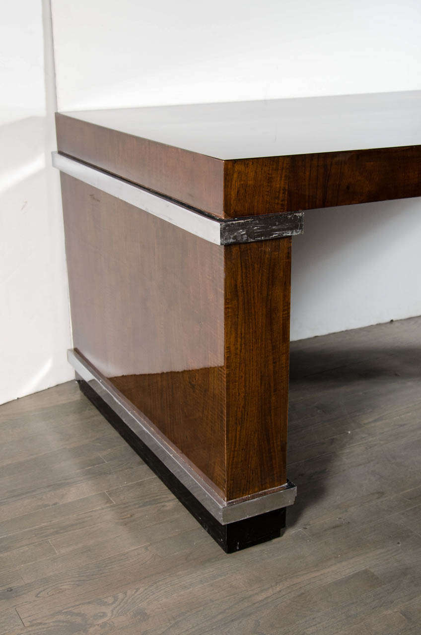 Outstanding and Exquisite Art Deco Inlaid Exotic Wood Bullet Desk/Dining Table In Excellent Condition In New York, NY