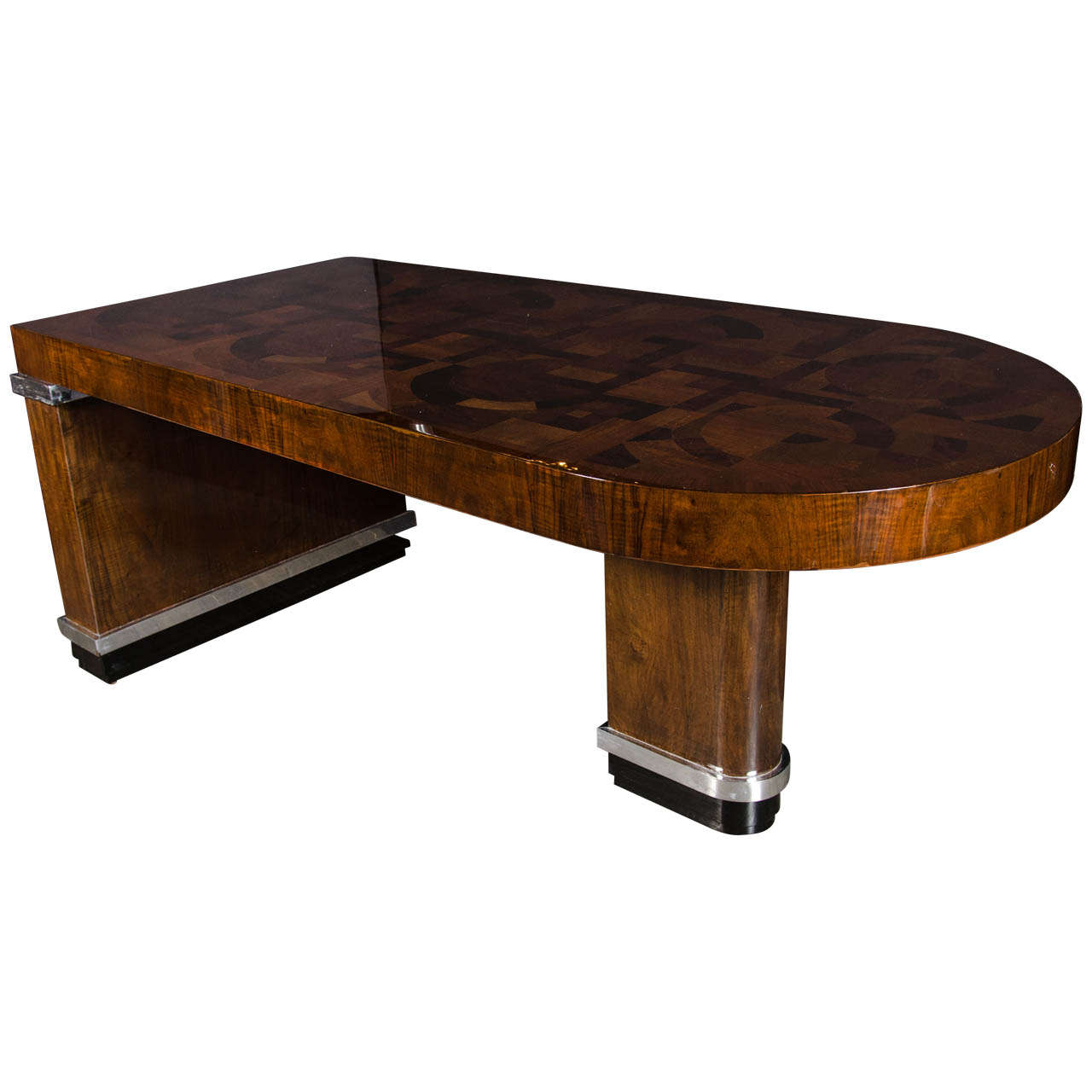 Outstanding and Exquisite Art Deco Inlaid Exotic Wood Bullet Desk/Dining Table