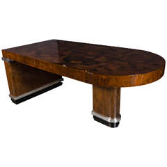 Table de bureau/table de salle à manger exceptionnelle et exquise en bois exotique incrusté Art Déco