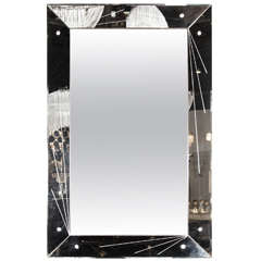 Art Deco Mirror with Reversed Etched and Beveled Linear Geometric Detailing