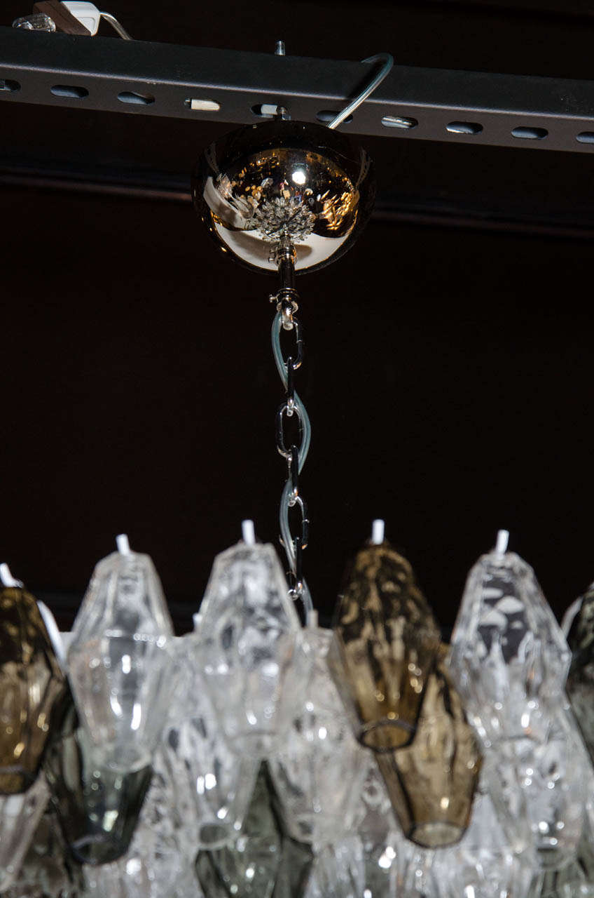Italian Pair of Spectacular Handblown Murano Glass Polyhedral Chandeliers by Venini