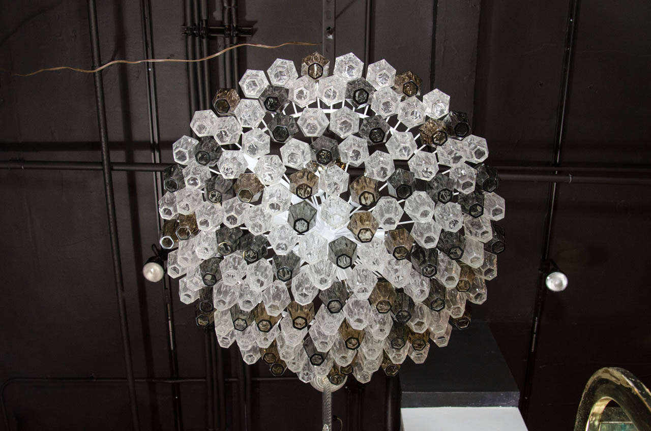 20th Century Pair of Spectacular Handblown Murano Glass Polyhedral Chandeliers by Venini