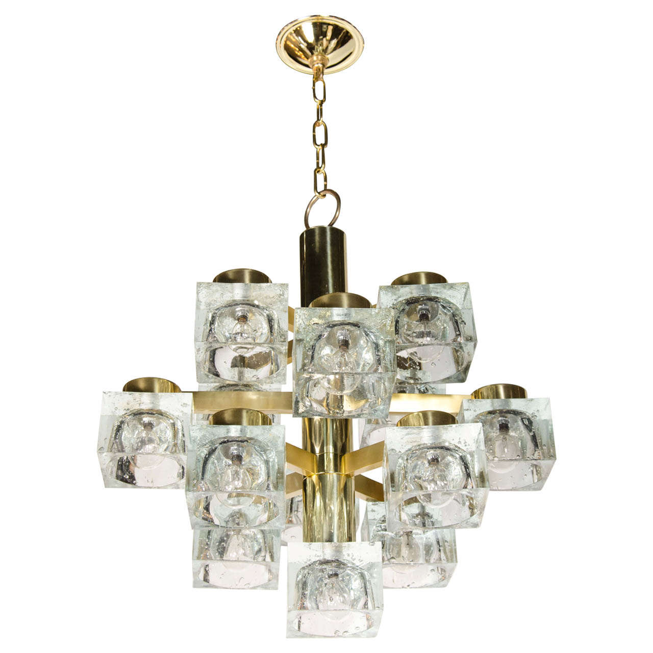 Mid-Century Modernist Chandelier by Sciolari with Glass Cubes