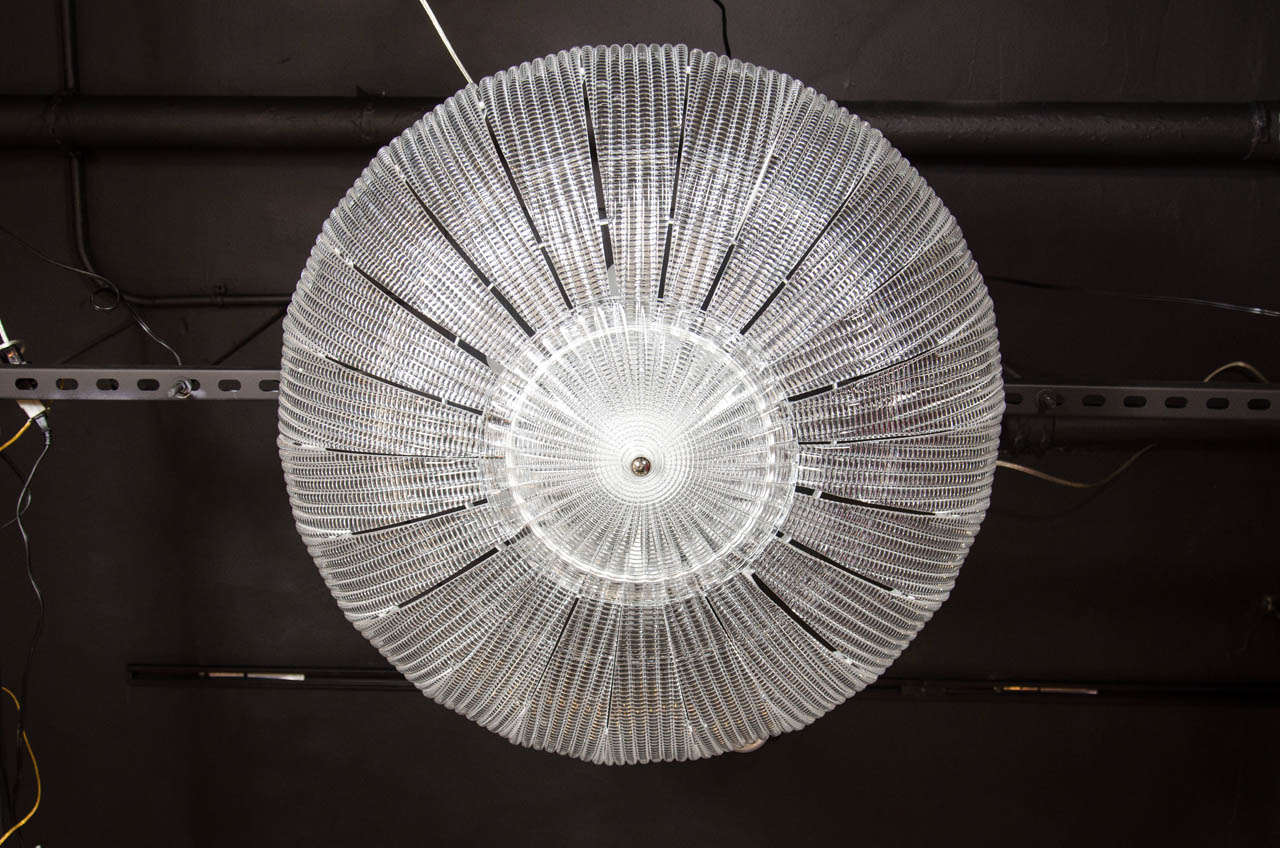 Modernist Handblown Murano Textured Translucent Glass Flush Mount Chandelier In Excellent Condition For Sale In New York, NY