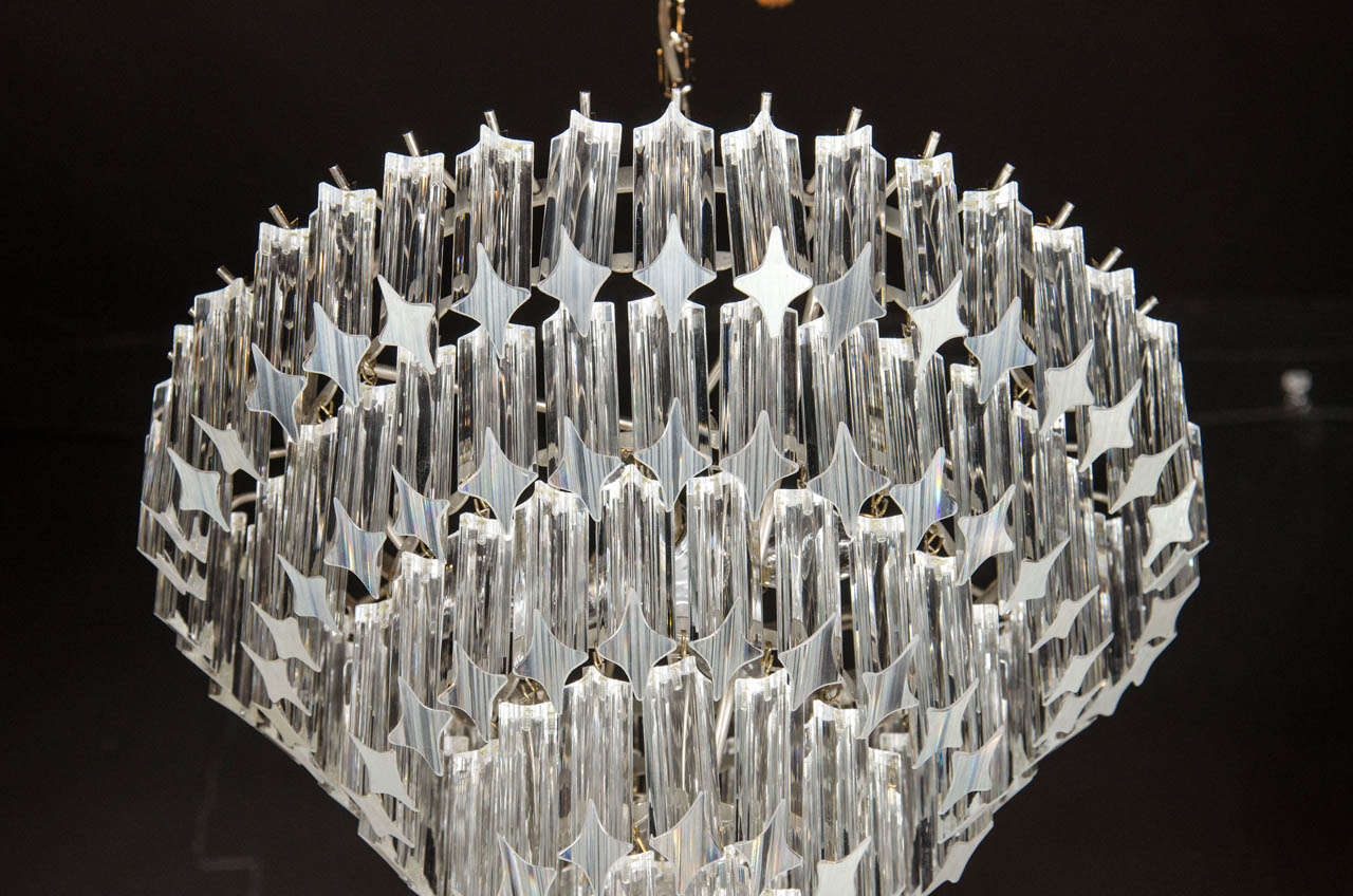 Exceptional Mid-Century Murano Glass 5 Tier Camer Chandelier In Excellent Condition In New York, NY