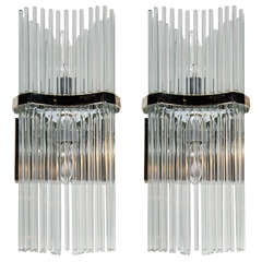 Pair of Mid-Century Modernist Glass Rod Sconces designed by Sciolari
