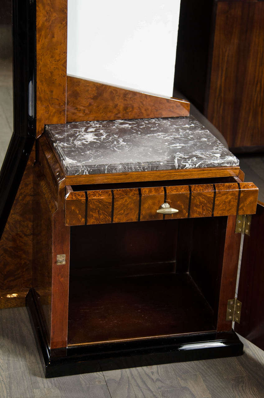 Stunning Art Deco Floor-Standing Vanity/Dressing Mirror in Burled Elm and Marble 3