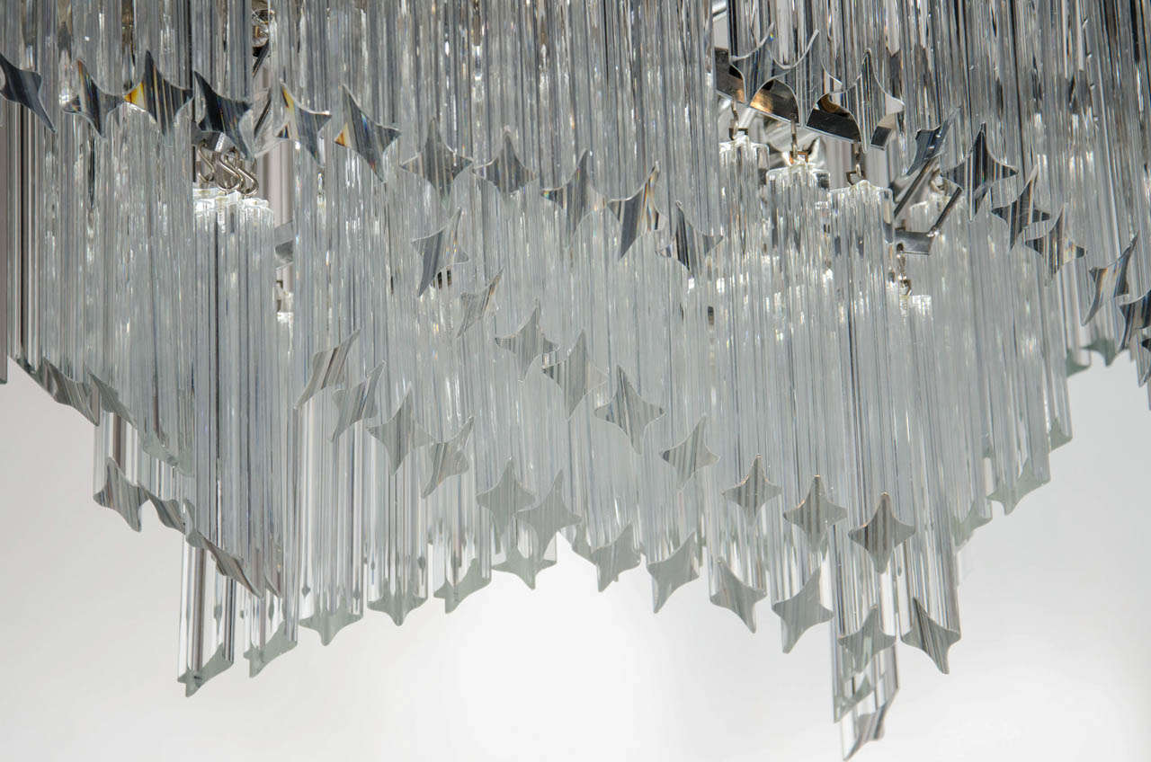 American Mid-Century Modernist Asymmetrical Form Chandelier with Camer Crystals