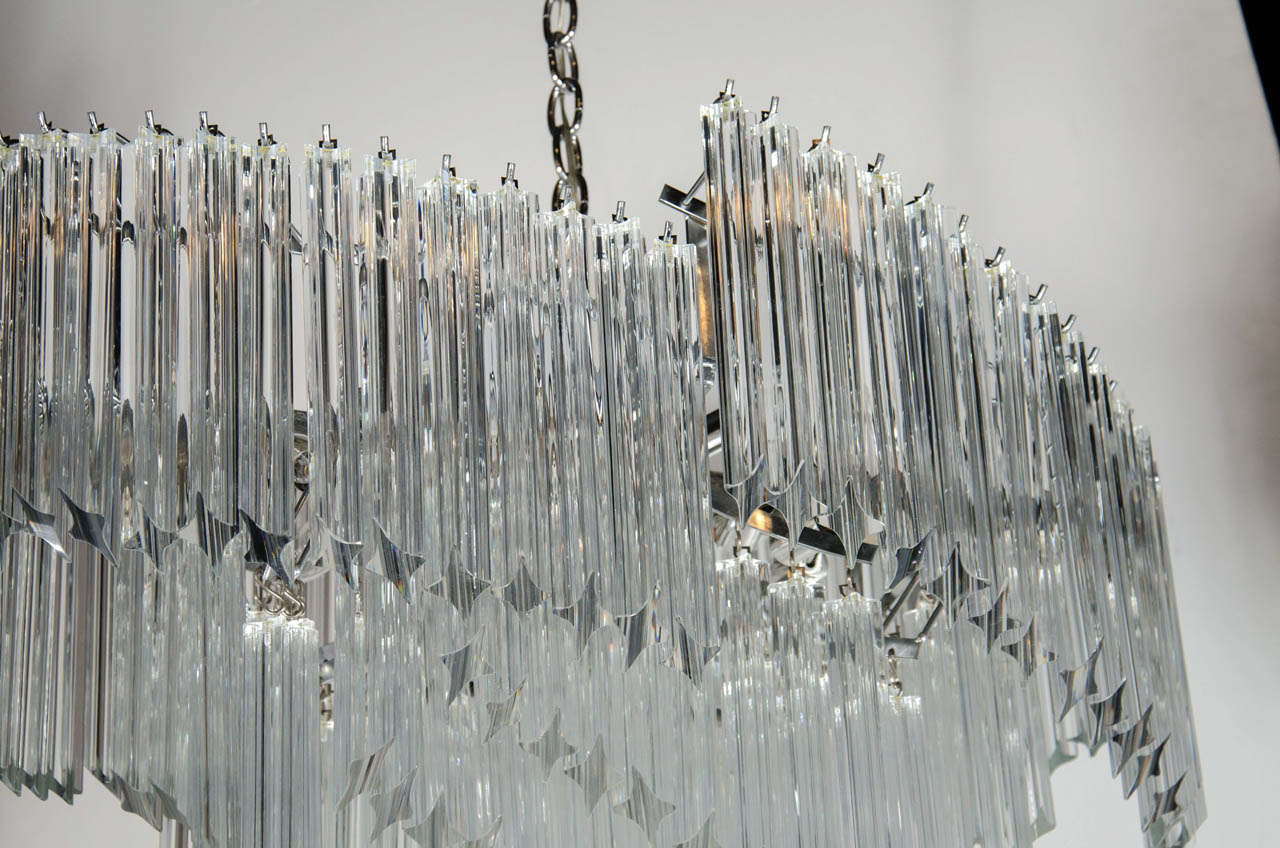 Mid-Century Modernist Asymmetrical Form Chandelier with Camer Crystals In Excellent Condition In New York, NY