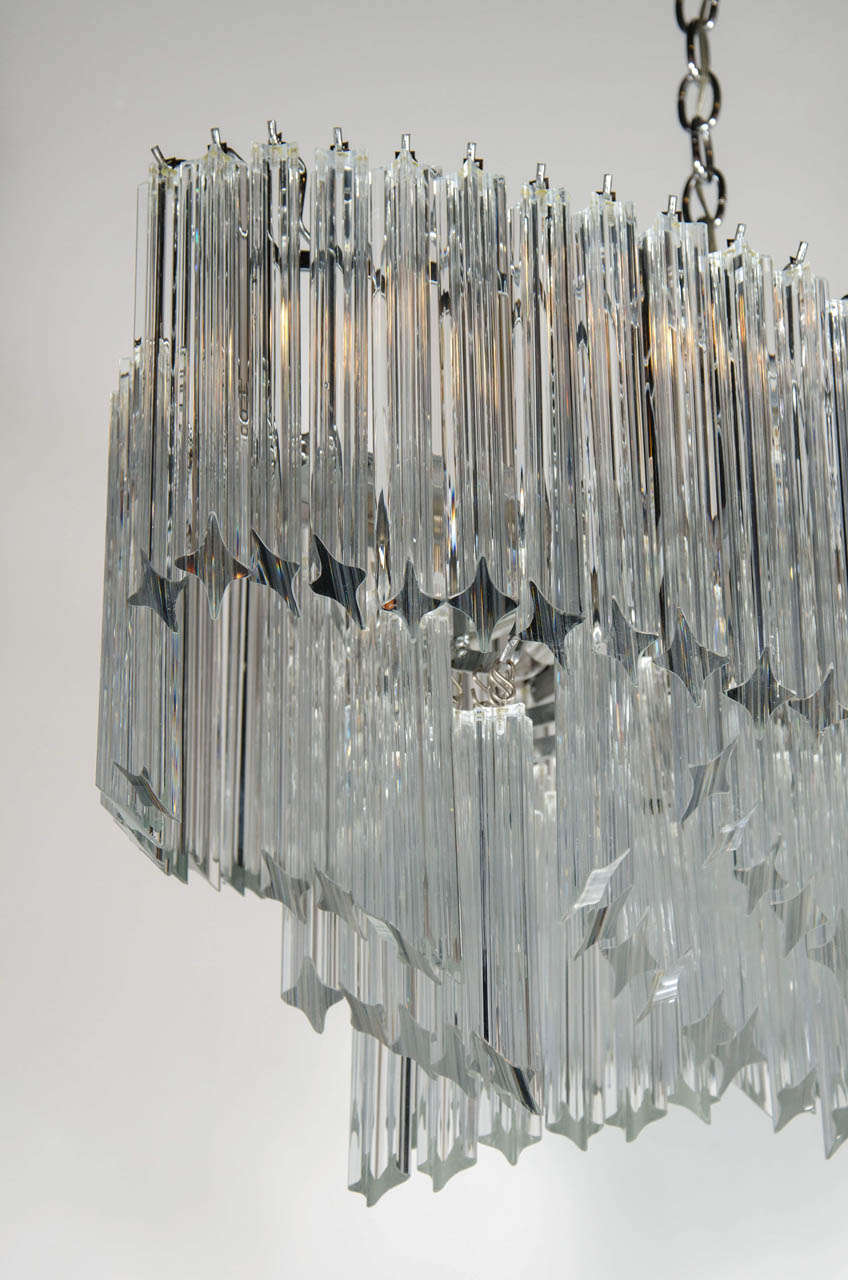 20th Century Mid-Century Modernist Asymmetrical Form Chandelier with Camer Crystals