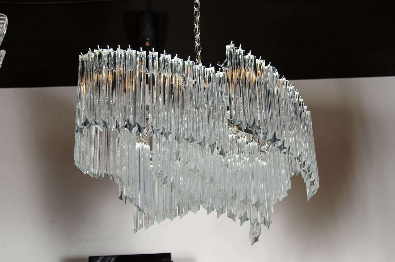 Mid-Century Modernist Asymmetrical Form Chandelier with Camer Crystals 2