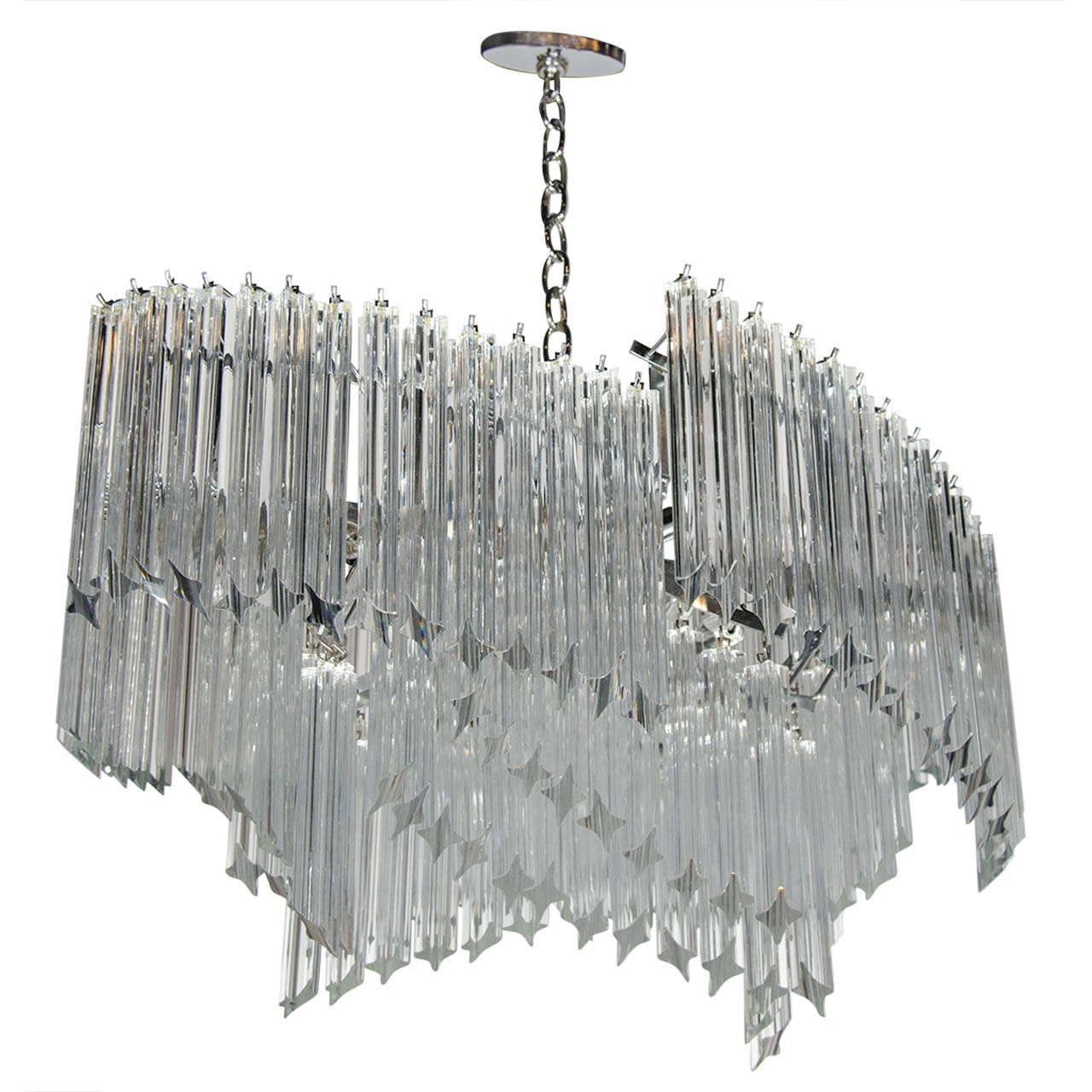 Mid-Century Modernist Asymmetrical Form Chandelier with Camer Crystals