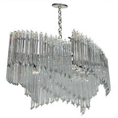 Vintage Mid-Century Modernist Asymmetrical Form Chandelier with Camer Crystals